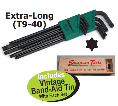 Snap-on XXDEC110 TORX L-Shaped Hex Extra-Long (T9-40) Key Set Includes Vintage Band-Aid Tin