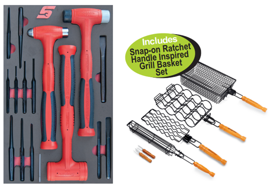 Snap-on XXJUN202 Deadblow Hammers & Punch & Chisel Set in foam Includes Snap-on Ratchet Handle Inspired Grill Basket Set