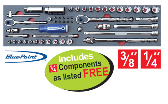 Snap-on Blue XXJUL201 3/8" & 1/4" Socket & Accessories Set in Foam Control Insert Includes 1/4" Components