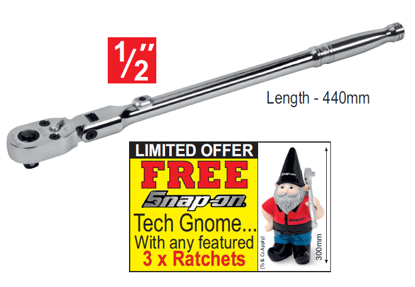 Snap-on XXJUL208 1/2" Long Standard Grip Locking FlexHead - FREE Snap-on Tech Gnome with purchase of 3 featured racthets