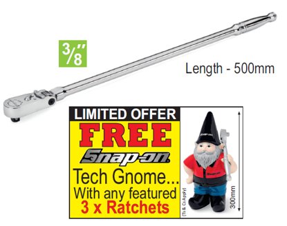 Snap-on XXJUL231 3/8" X-Long Standard Grip Locking FlexHead - FREE Snap-on Tech Gnome with purchase of 3 featured racthets