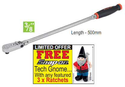 Snap-on XXJUL232 3/8" X-Long Soft Grip Locking FlexHead - FREE Snap-on Tech Gnome with purchase of 3 featured racthets