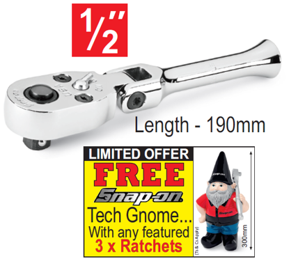 Snap-on XXJUL211 1/2" Stubby FlexHead Quick Release - FREE Snap-on Tech Gnome with purchase of 3 featured racthets