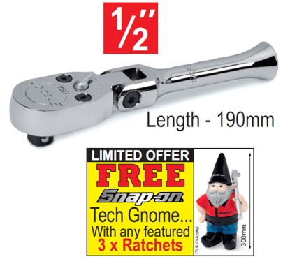Snap-on XXJUL212 1/2" Stubby FlexHead - FREE Snap-on Tech Gnome with purchase of 3 featured racthets