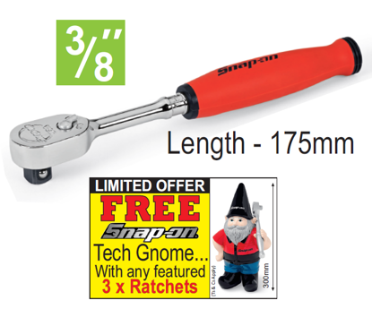 Snap-on XXJUL234 3/8" Soft Grip Compact - FREE Snap-on Tech Gnome with purchase of 3 featured racthets