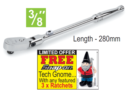 Snap-on XXJUL216 3/8" Standard Grip FlexHead Locking - FREE Snap-on Tech Gnome with purchase of 3 featured racthets