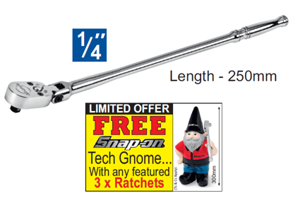 Snap-on XXJUL221 1/4" X-Long FlexHead Standard Grip - FREE Snap-on Tech Gnome with purchase of 3 featured racthets