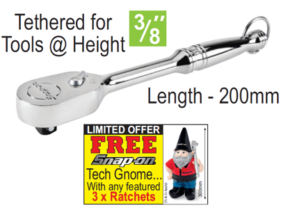 Snap-on XXJUL218 3/8" Standard Grip Compact (Tethered) - FREE Snap-on Tech Gnome with purchase of 3 featured racthets