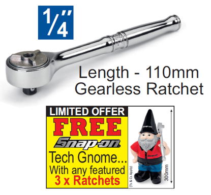 Snap-on XXJUL224 1/4" Gearless Round Head - FREE Snap-on Tech Gnome with purchase of 3 featured racthets