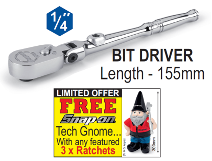 Snap-on XXJUL225 1/4" FlexHead Locking BIT DRIVER - FREE Snap-on Tech Gnome with purchase of 3 featured racthets