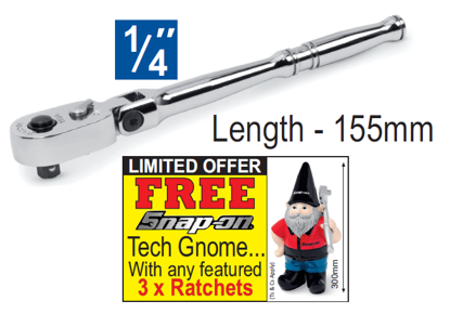 Snap-on XXJUL227 1/4" Standard Grip FlexHead Quick - FREE Snap-on Tech Gnome with purchase of 3 featured racthets