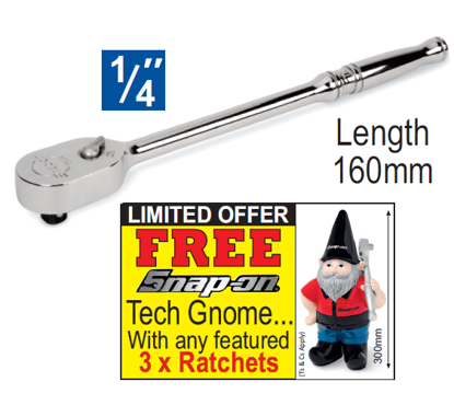 Snap-on XXJUL228 1/4" Long Standard Grip - FREE Snap-on Tech Gnome with purchase of 3 featured racthets