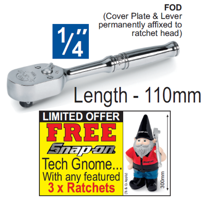 Snap-on XXJUL229 1/4" FOD Standard Grip - FREE Snap-on Tech Gnome with purchase of 3 featured racthets