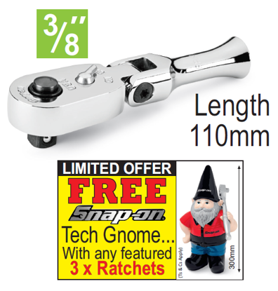 Snap-on XXJUL237 3/8" Stubby FlexHead Quick - FREE Snap-on Tech Gnome with purchase of 3 featured racthets