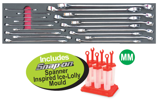 Snap-on XXAUG211 19pc METRIC Combination Spanner Set in Foam Control Insert Includes Spanner Inspired Ice-Lolly Mould