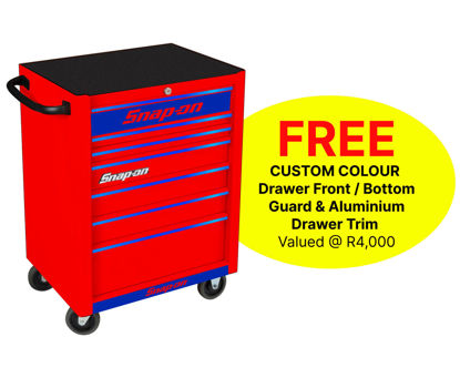 Snap-on KRA2007KZURU-U 7 Drawer Standard Red Roll Cab with FREE Blue Fronts and Blue Aluminium Trim