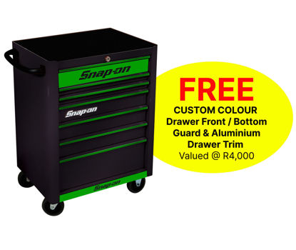 Snap-on KRA2007KZUBG-G 7 Drawer Standard Black Roll Cab with FREE Green Fronts and Green Aluminium Trim