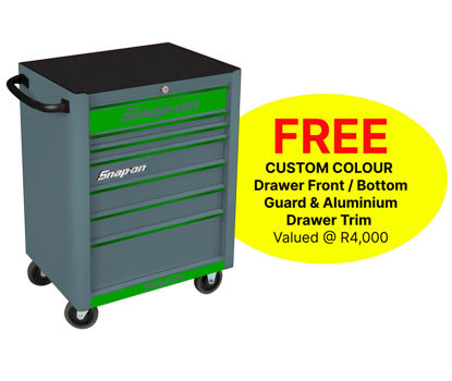 Snap-on KRA2007KZUSG-G 7 Drawer Standard Storm Grey Roll Cab with FREE Green Fronts and Green Aluminium Trim