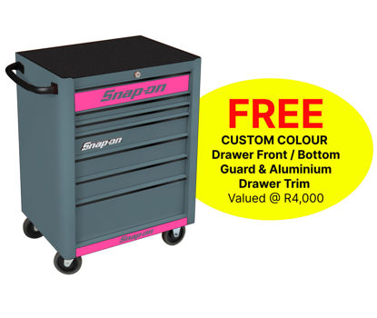 Snap-on KRA2007KZUSB-LP 7 Drawer Standard Storm Grey Roll Cab with FREE Pink Fronts and Black Aluminium Trim