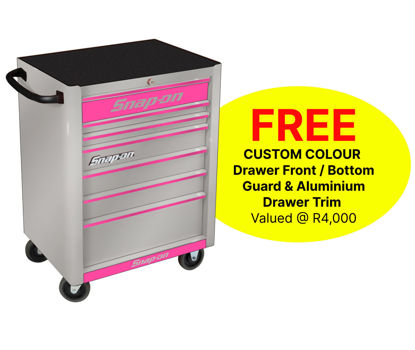 Snap-on KRA2007KZUAP-LP 7 Drawer Standard Arctic Silver Roll Cab with FREE Pink Fronts and Pink Aluminium Trim