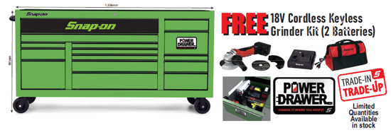 Snap-on XXSEP241 15 Drawer XX-Wide Classic Roll Cab with Power Drawer FREE 18V Cordless Keyless Grinder Kit (2 Batteries)