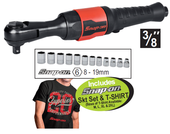 Snap-on XXOCT282 3/8" Air Ratchet Includes Snap-on Socket Set & T-SHIRT