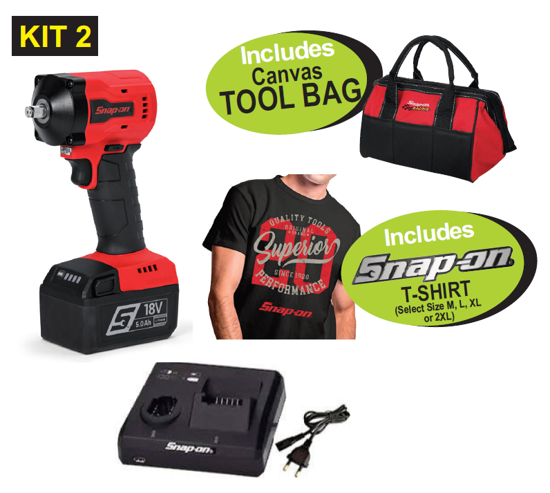 Snap-on XXOCT289 KIT 2 - 3/8" 18V Cordless Brushless Impact Gun Kit Includes Canvas TOOL BAG and Snap-on T-Shirt