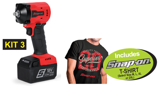 Snap-on XXOCT290 KIT 3 - 3/8" 18V Cordless Brushless Impact Gun Kit Includes Canvas TOOL BAG and Snap-on T-Shirt