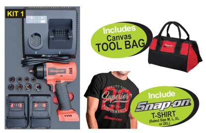 Snap-on XXOCT284 KIT 1 - 3/8" 18V Cordless Brushless Impact Gun Kit Includes Canvas TOOL BAG and Snap-on T-Shirt