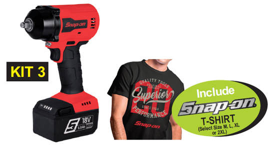 Snap-on XXOCT286 KIT 3 - 3/8" 18V Cordless Brushless Impact Gun Kit Includes Canvas TOOL BAG and Snap-on T-Shirt