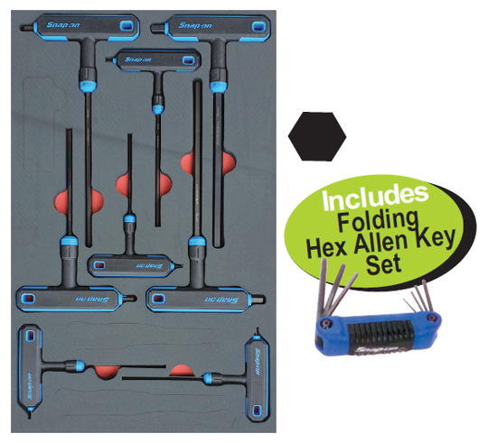 Snap-on XXOCT209 T&L Handle Hex Allen Key Set In Foam Control Insert Includes Folding Hex Allen Key Set