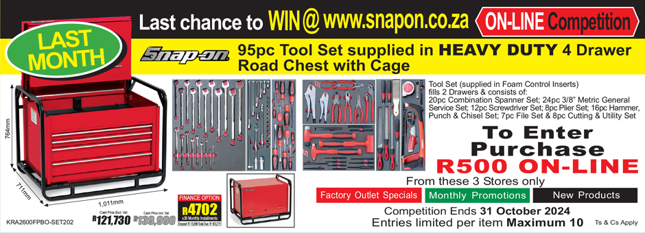 Last Month to WIN 95pc Tool Set supplied in HEAVY DUTY 4 Drawer Road- Chest