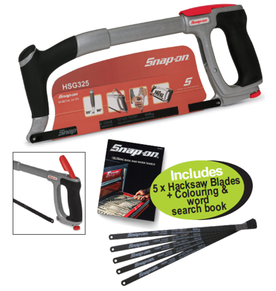 Snap-on XXNOV217 Professional Hacksaw Includes 5 x Hacksaw Blades + Colouring & word search book