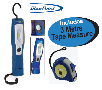 Snap-on Blue Rechargeable Multi-position Light with 3 Metre Tape Measure – Versatile and Durable