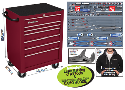 Snap-on Heritage 7 Drawer Standard Roll Cab + 74pc Blue Tool Set XXJUN270
