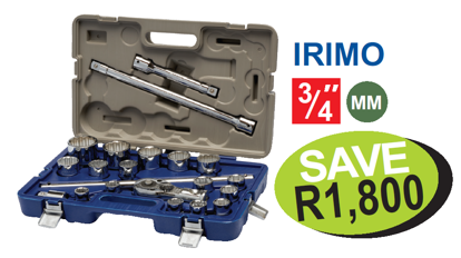 Get the Snap-on Blue 3/4" Socket & Accessory Set - 21pc (XXSEP212) with 16 Bihexagonal sockets, extensions, T-handle, and ratchet head. Comes in a high-density polyethylene storage box.