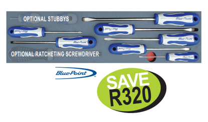 Snap-on Blue 7pc Screwdriver Set with Flat Tip & Phillips Screwdrivers in Foam Tray | XXFEB211