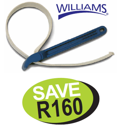 Get the Williams Oil Filter Strap Wrench (WIL40221) on promotion! This 300mm (12") adjustable tool is designed for non-marring, heavy-duty removal of oil filters and PVC piping, perfect for automotive and plumbing applications.