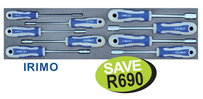 Get the Snap-on Blue IRIMO 9pc 6pt Nut Driver Set (6pc) MOD.226BH45S on promotion! Features soft grip handles for comfort and control, and a hole for hanging or tethering. Includes sizes 4, 5, 6, 7, 8, 10, 11, 12 & 13 mm.