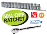 XXOCT233 3/8" Shallow Socket Set on Rail plus Clips - 12pt Williams Sockets with 50 percent off Ratchet