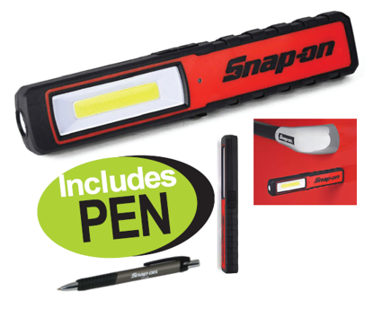 Get the Snap-on SLIM Rechargeable Penlight (XXNOV285) with 300 Lumen flood light and 150 Lumen spotlight. Features a thin profile, magnetic base, and USB-C charging. Includes a free Snap-on pen.